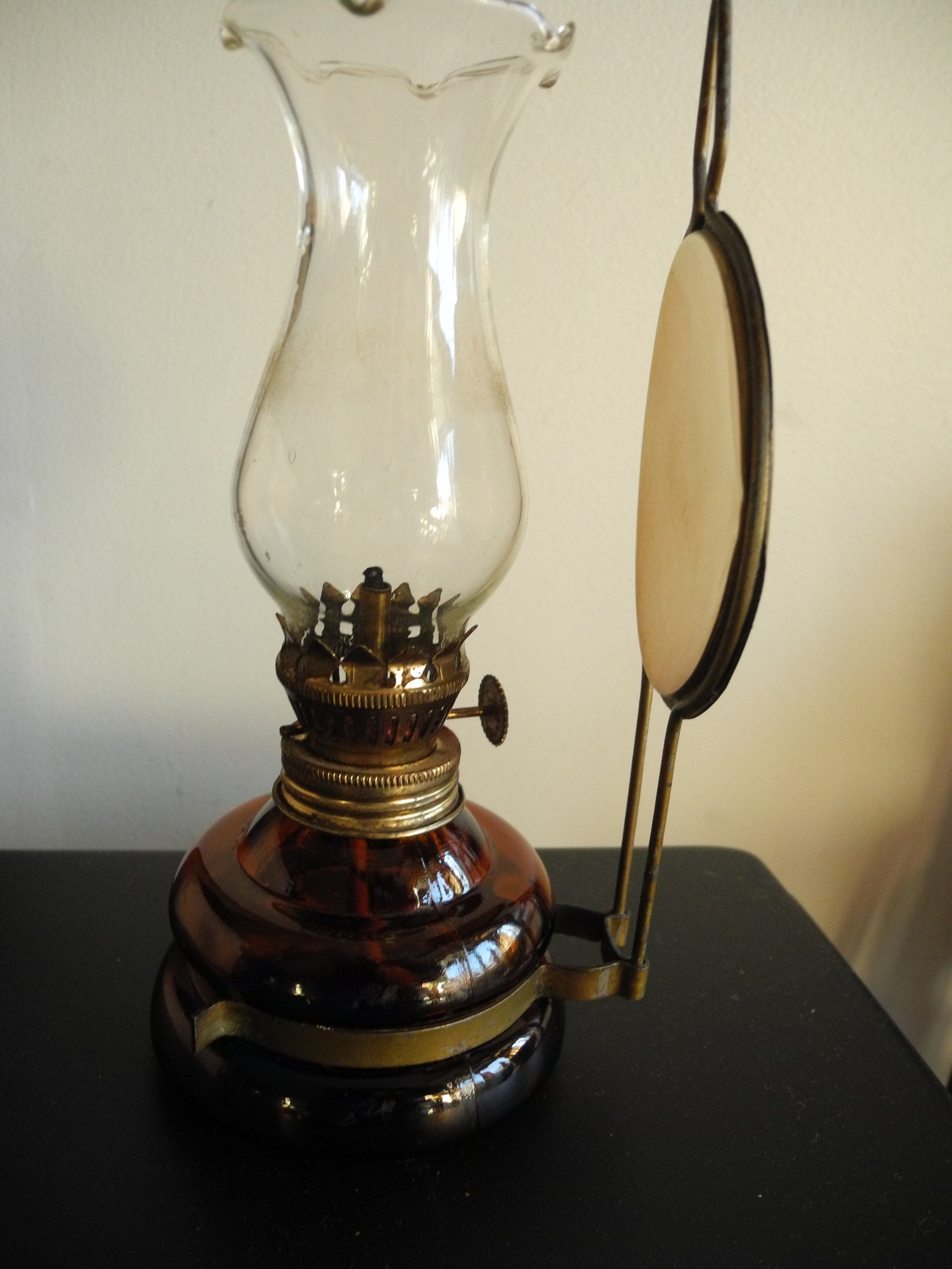 Small outdoor oil lamp with reflector. Made in Japan. Amber Etsy