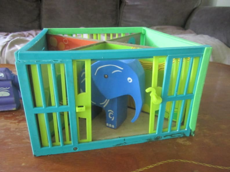 Vintage Playskool Zoo Cage with Four Animals. Giraffe Elephant Etsy