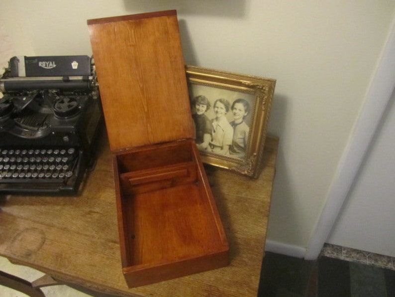 Antique Lap Desk Writing Vintage Tabletop Sloping Pencil Holder Envelope Slot And Paper Storage