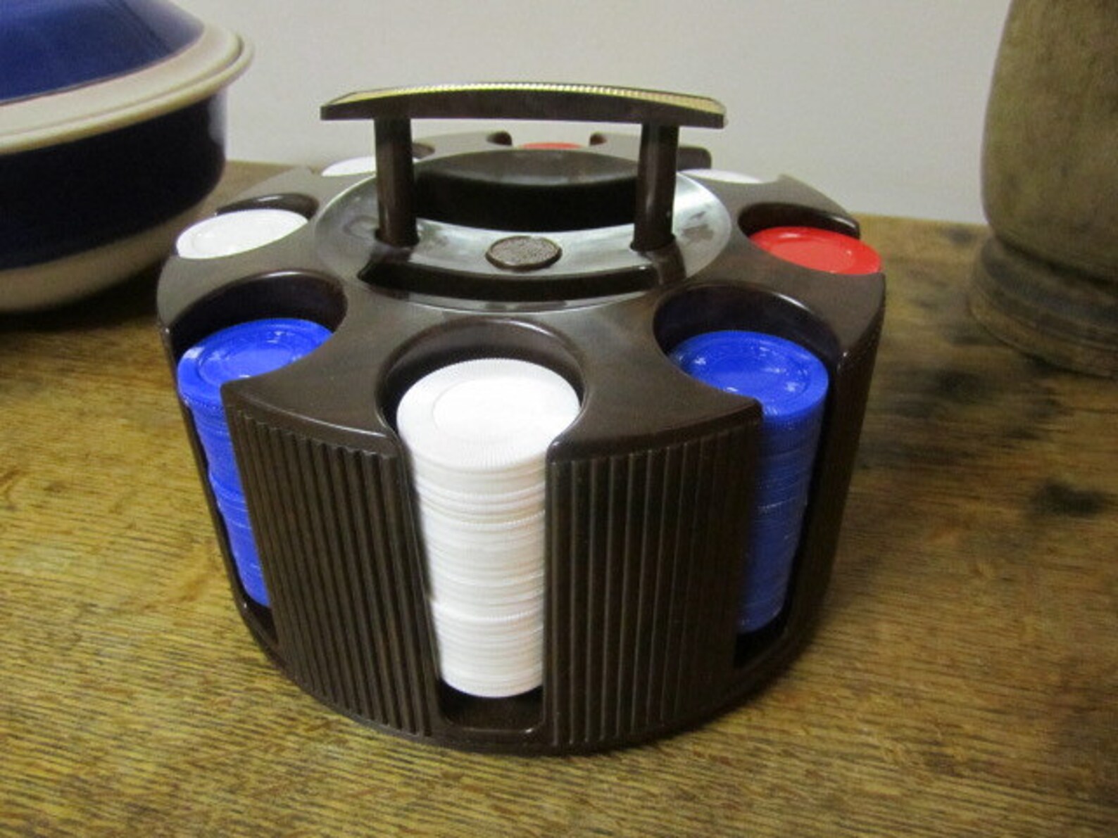 Vintage Revolving Poker chip caddy in original box. Casino Etsy