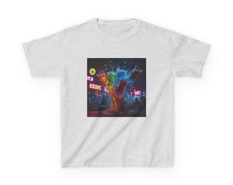 Neon Gamer Controller Kids Tee | Retro Arcade, Pixel Splash Design