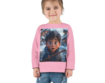 Surprised Boy  PIXAL ART young gamer Illustration Toddler Long Sleeve Tee | Cute Character Shirt