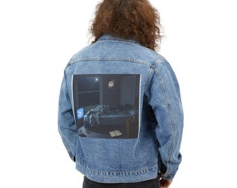 NEW** Still Single Brand Men's Denim Jacket with rainy night scene logo incorporated on back | Single Men Statement Jacket