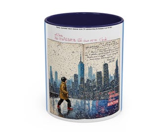City Skyline Snow Scene Accent Coffee Mug | Winter Urban Walk