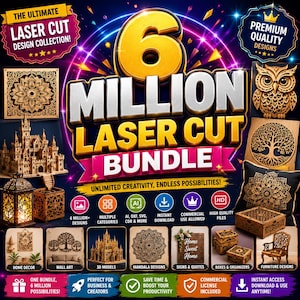 6 Million Laser Cut Design Bundle, Svg DXF EPS PDF Files, Mega Laser Cutting Collection for Cnc Projects anime, baby, birthday, gym, Home