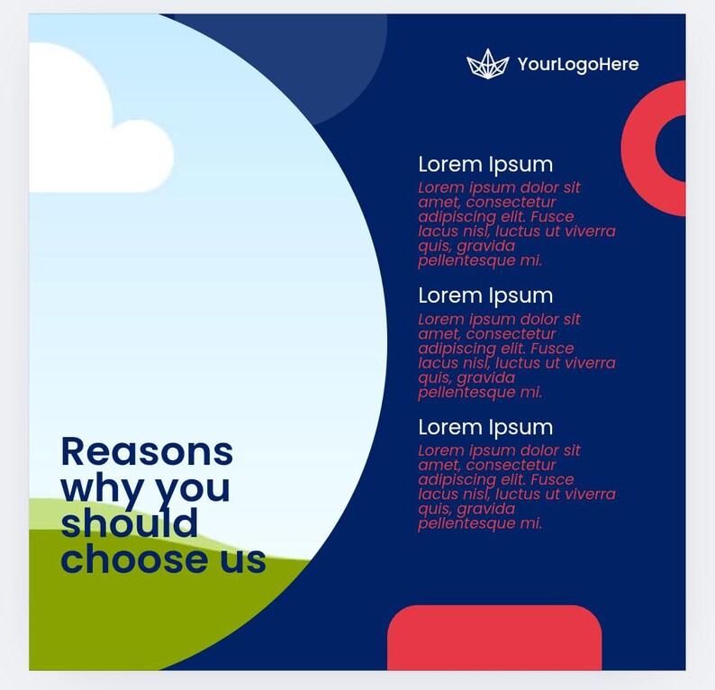 May include: A promotional graphic with a blue and white background, featuring the text "Reasons why you should choose us." The design includes placeholder text and a logo in the upper right corner.