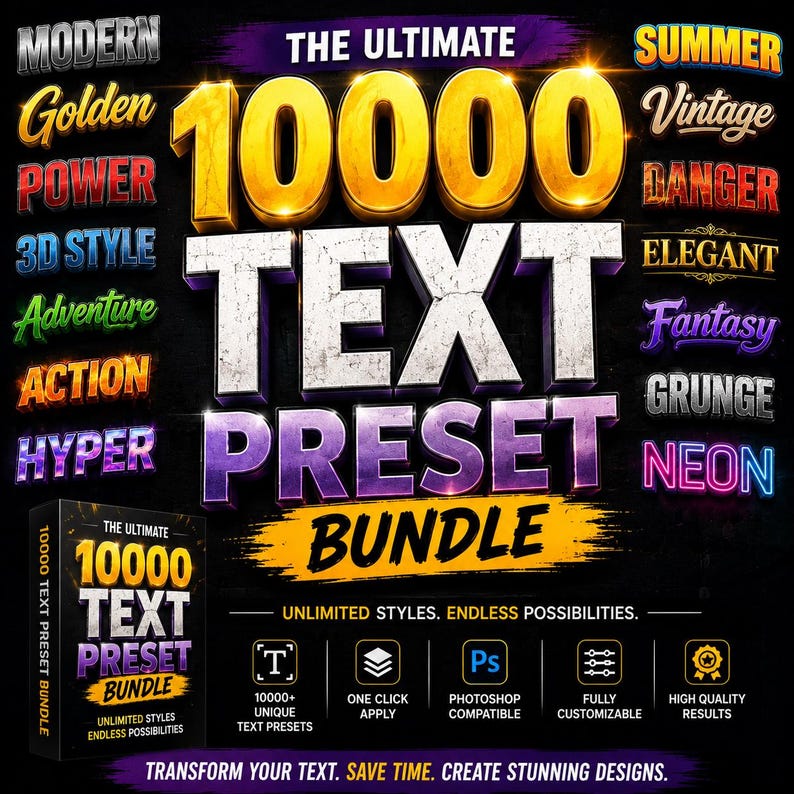 10000 Text Preset Bundle | Photoshop Text Effects, Editable Typography ...