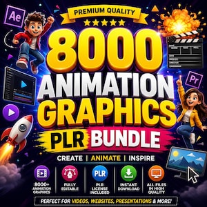 8000 Animation Graphics PLR Bundle  Motion Graphics, Cartoon Animations, Video Assets, Editable Templates  Instant Download