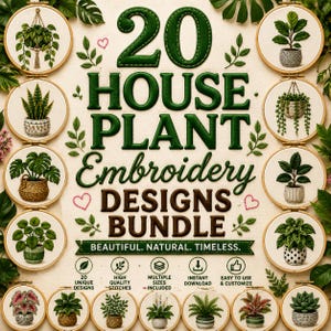 20 House Plant Embroidery Designs Bundle Amigurumi Plant Patterns Cute designs Plants Beginner Tutorial Instant premium designs