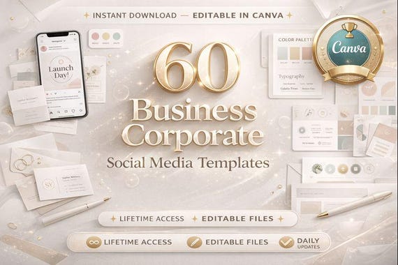 Business corporate Social Media Templates bundle, Editable Canva premium design, 60 small big business, Facebook Instagram square blog Posts
