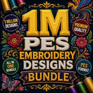 Paquete de 1 millón de diseños de bordado PES, archivos de bordado a máquina, patrones de logotipos de monogramas florales, colección en formato PES, descarga instantánea.