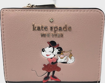 Kate Spade New York Disney Minnie L-Zip Wallet Bifold - Pale Vellum Multi Small Wallet.