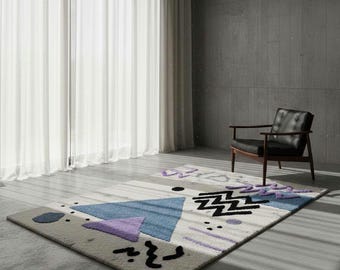 Abstract Geometric Area Rug Modern Memphis Style Soft Tufted Carpet