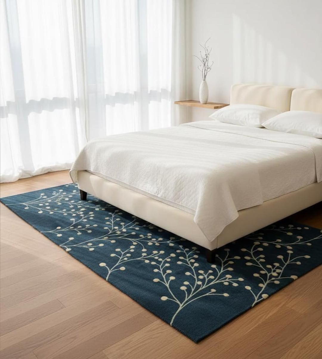 Blue Botanical Area Rug Modern Bedroom Floor Decor - Etsy