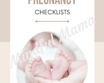 May include: A soft, light-toned image with the text "PREGNANCY CHECKLISTS" in a brown font. The image shows a close-up of a baby's feet held gently in someone's hands. The background is a soft, neutral colour.