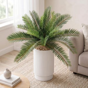 Artificial Palm Plant 45cm, Tropical Fake Plant in Pot, Indoor Outdoor Greenery, Modern Home Decor, Desk Plant, Faux Palm Tree Decor