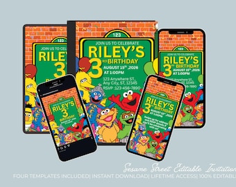 Sesame Street Birthday Invitation, Editable Kids Party Invite, Printable Birthday Invitation, Digital Download