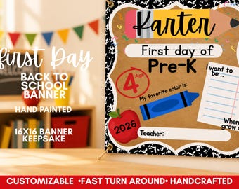 Pancarta personalizada para el primer día de clases / Accesorio fotográfico de recuerdo pintado a mano