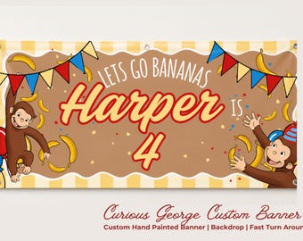Pancarta de cumpleaños de Jorge el Curioso / Decoraciones de fiesta personalizadas pintadas a mano