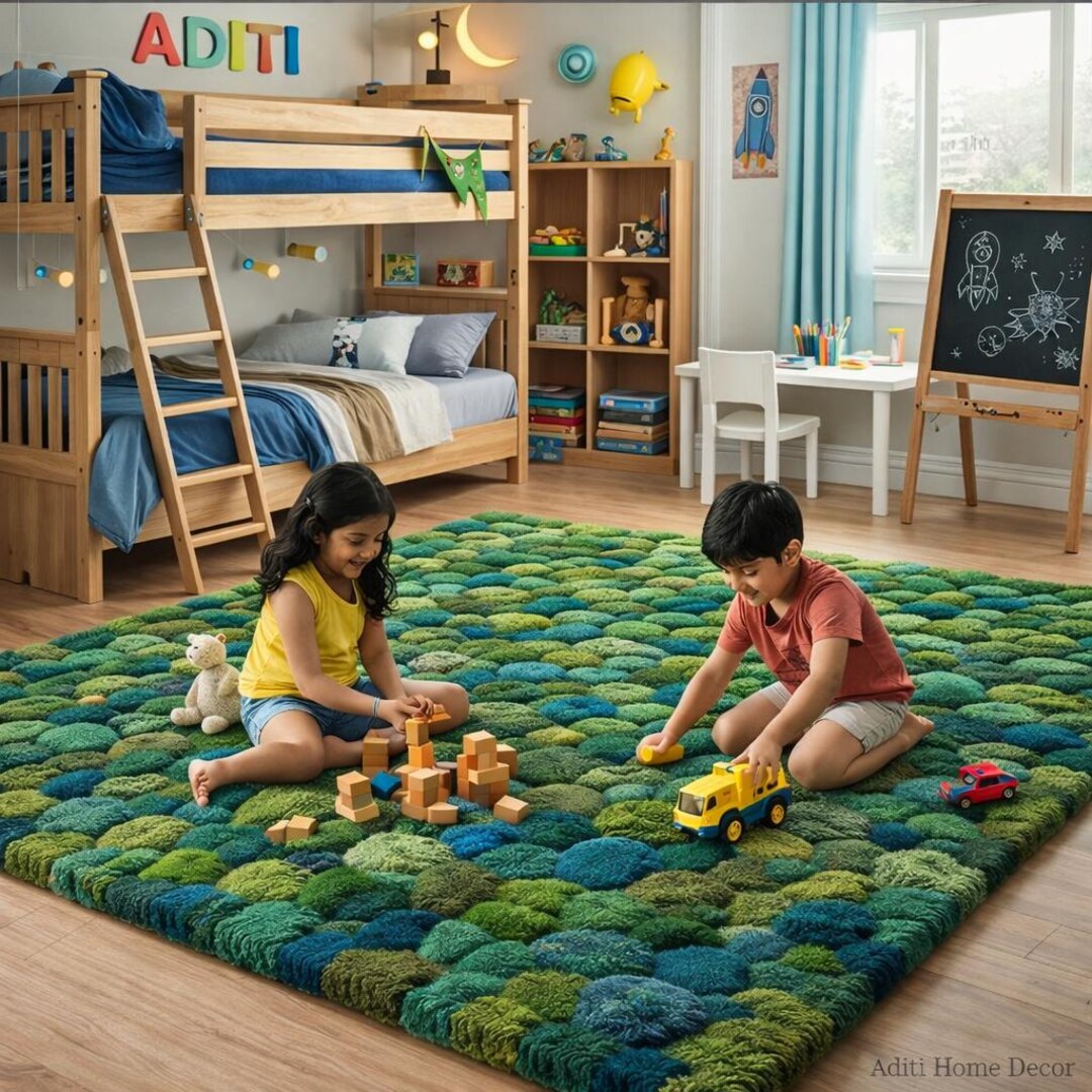 Hand Tufted Moss Rug | Pebble Area Carpet | Nature Inspired Kids ...