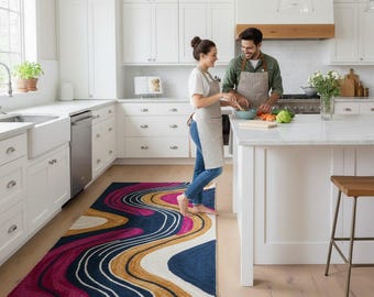 Abstract Wavy Kitchen Runner Rug | Non-Slip Washable Carpet