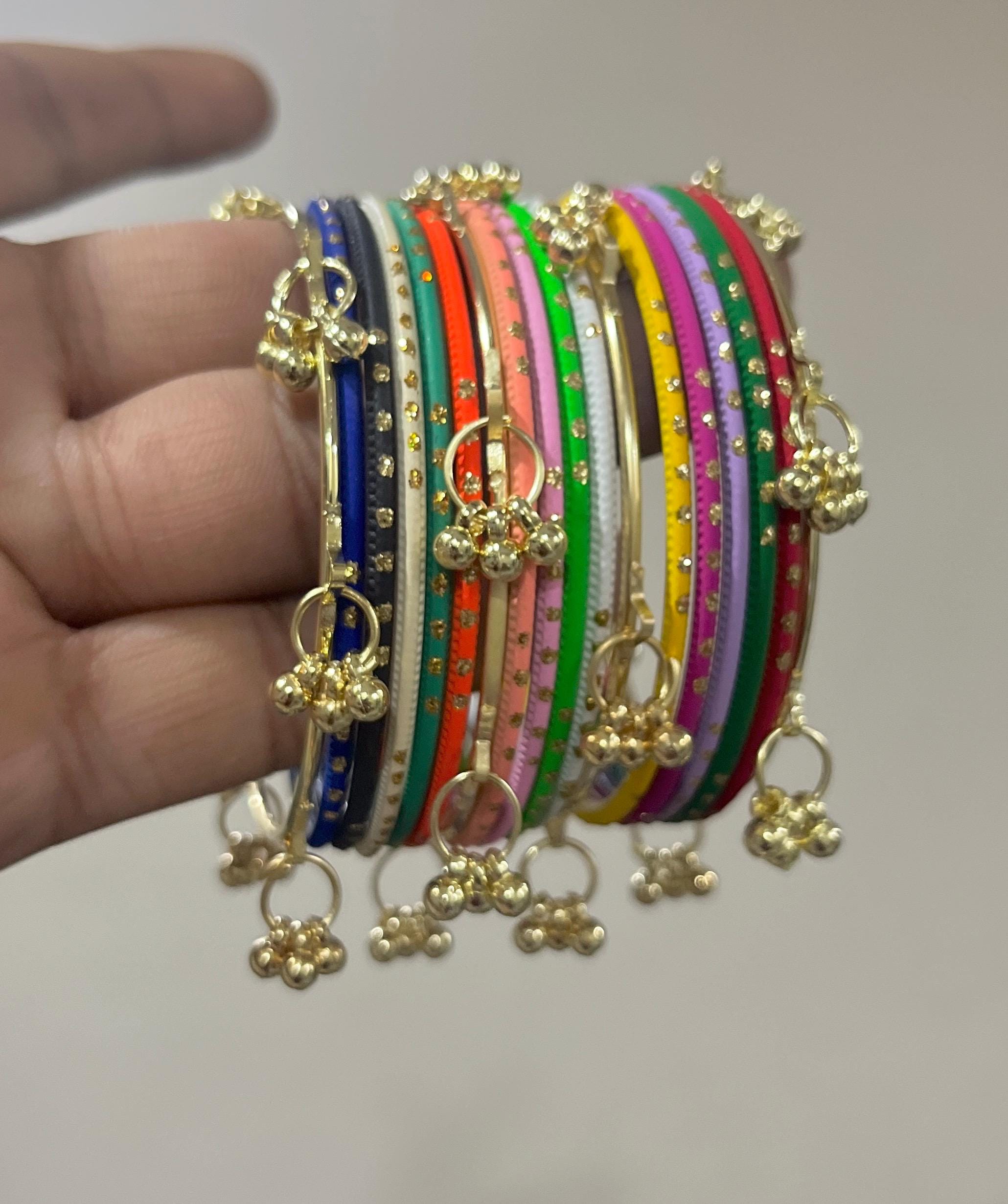 Gold Multi Color Ghungroo Bangles, Indian Kashmiri Style Churi Set ...