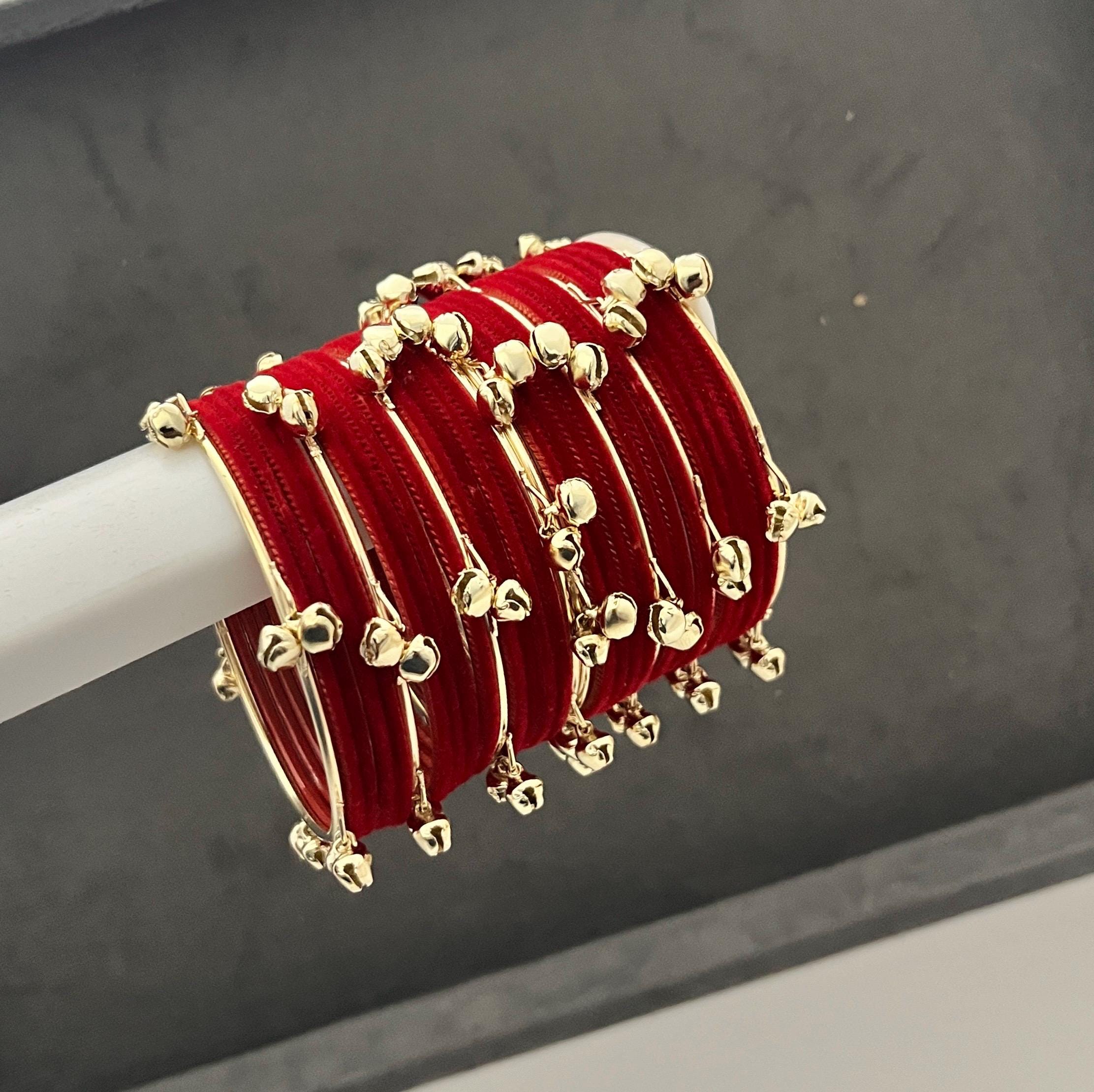 Pakistani Pink Velvet Multi Color Ghungroo Churi Bangles, Indian