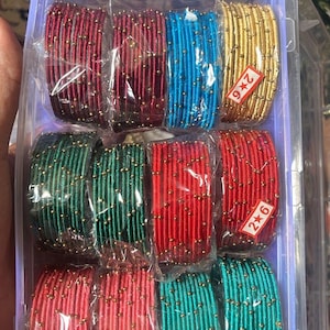 Indian Multi Color Silk Thread Bangle Box Set, 24 Gold Dot, Wedding Jewelry