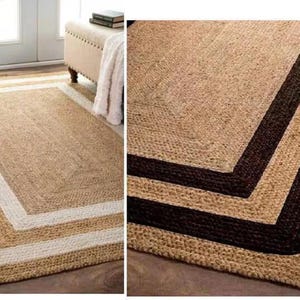 Black Border Natural Jute Braided Rug – Custom Size Area Rug
