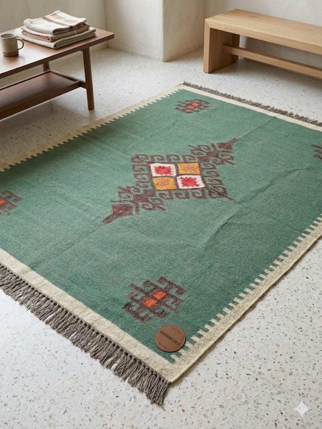 6x9ft, 8x10ft , Handwoven Wool Jute Kilim Rug, Geometric Boho Area Rug ...