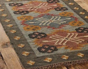 Tapis kilim en laine et jute : style vintage géométrique tissé à la main, tissage plat respectueux de l'environnement