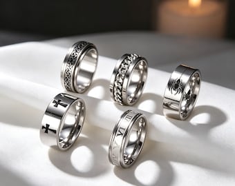 Roestvrijstalen spinnerringset voor heren, gothic punk statementbandje