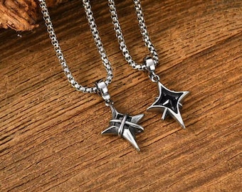 Gothic Stainless Steel Four Point Star Necklace, Unisex Pendant，birthday gift，A gift for a friend