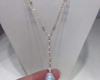Onregelmatige barokke parelketting, zoetwaterparelzirkoonhanger, bruidssieraden