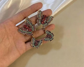 Strass vlinder hangoorbellen, koperen statement sieraden zirkonia