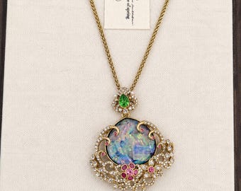 Vintage paleisketting, verguld koper, abaloneschelp, kristallen accenten, barokke stijl, huwelijkscadeau, cadeau voor haar