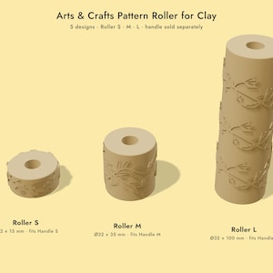 Arts and Crafts Pattern Roller for Clay – Botanical Willow, Floral Vine – Texture Roller S M L – Fits Sture Handle – Handle Sold Separately