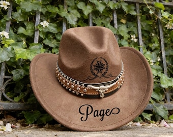 Personalized Burned Engraved Western Cowboy Hat,  Vintage Studded Ranch Hats