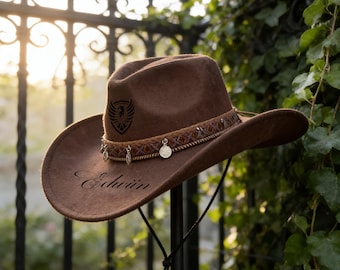 Cappello da cowboy personalizzato con finiture metalliche, cappelli da cowgirl in feltro western personalizzati
