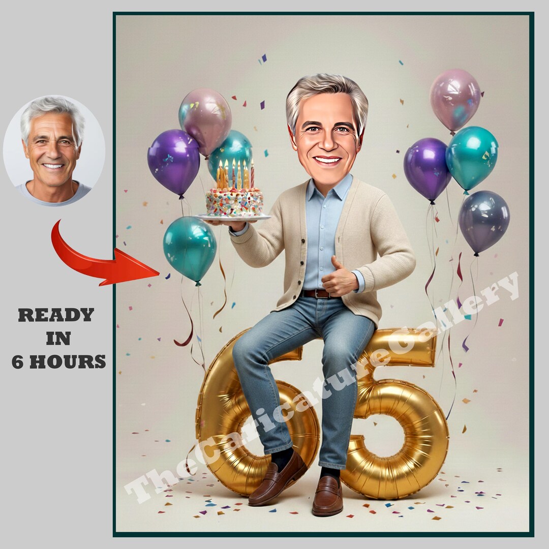 65th Birthday Caricature Portrait, Custom Digital Art (men's Gift) - Etsy