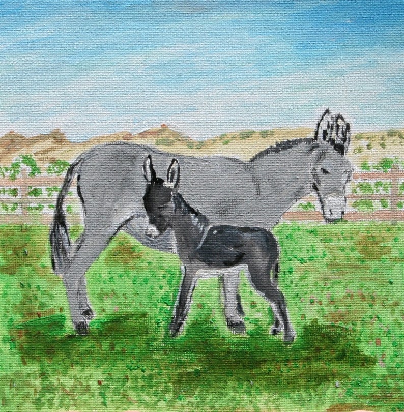 Acrylic painting of Donkeys image 1