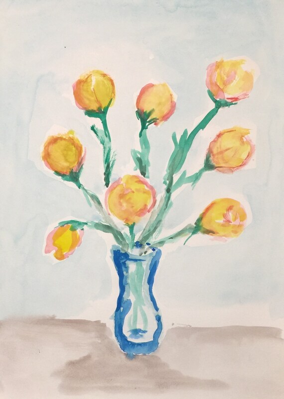 Pittura Ad Acquerello Di Un Vaso Con Fiori Etsy