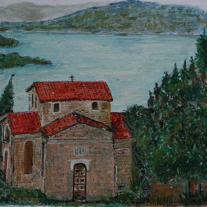Acrylic painting of a Greek Monastery