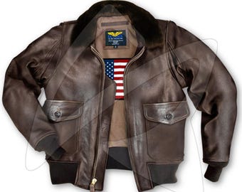Men's Handmade Brown Leather Bomber Jacket: WWII A-2 Flight Style, Shearling Collar