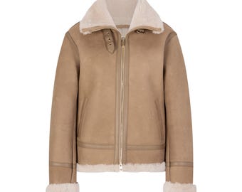 Men’s Dark Brown Shearling Leather Jacket – Genuine Aviator B3 Bomber, Handmade Winter Sheepskin Coat