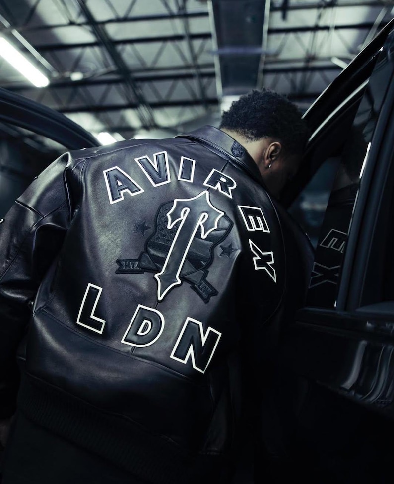 Men’s Avirex LDN Cowhide Leather Bomber Jacket Vintage Cafe Racer Coat image 3