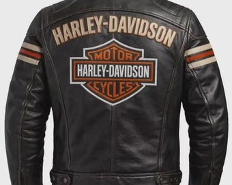 Giacca da motociclista da uomo Harley-Davidson in pelle bovina nera, modello racing.