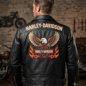 Harley Davidson Leather Flames Jacket - Etsy