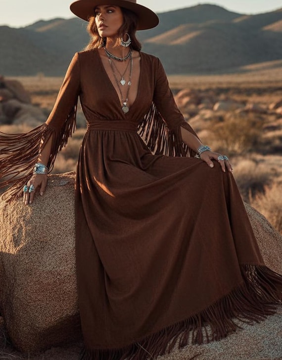brown suede dress with fringe Nashville Fringe Brown Suede Zipper Coatdress 8 / Brown Suede main image 1