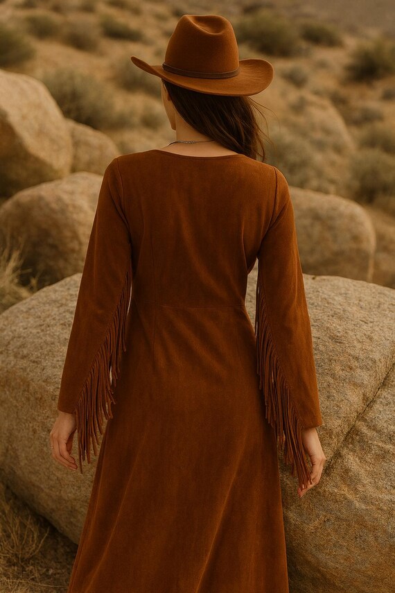 Women's Suede Fringe Dress Cowgirl Boho Maxi Dress, Leather Western Wear,  Rodeo Outfit - Etsy